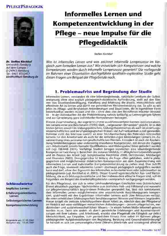 Vorschauseite 1: Informelles Lernen und Kompetenzentwicklung in der Pflege - neue Impulse für die Pflegedidaktik