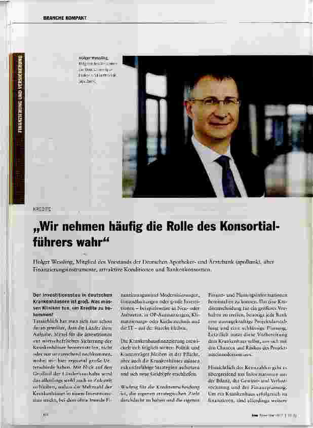 Vorschauseite 1: Wir nehmen häufig die Rolle des Konsortialführers wahr
