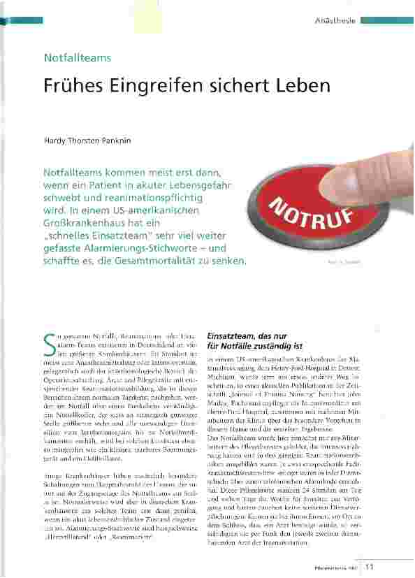 Vorschauseite 1: Frühes Eingreifen sichert Leben