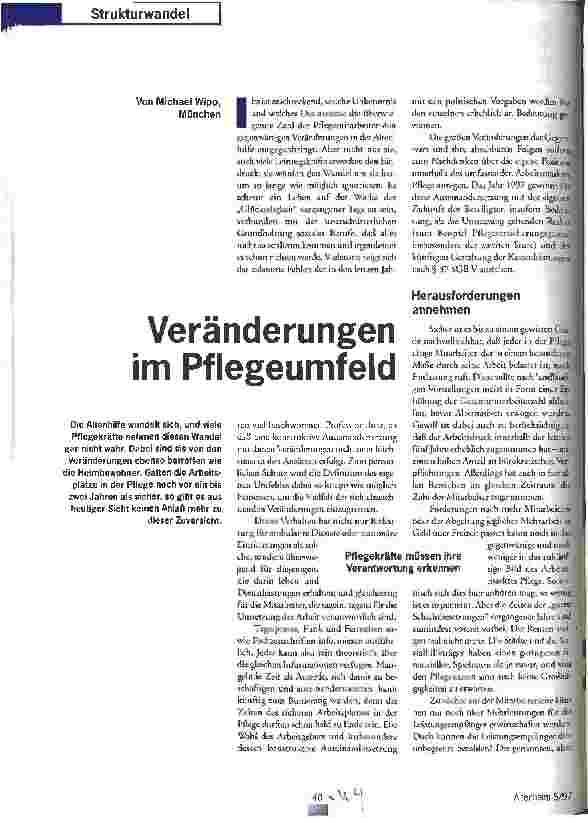 Vorschauseite 1: Veränderungen im Pflegeumfeld