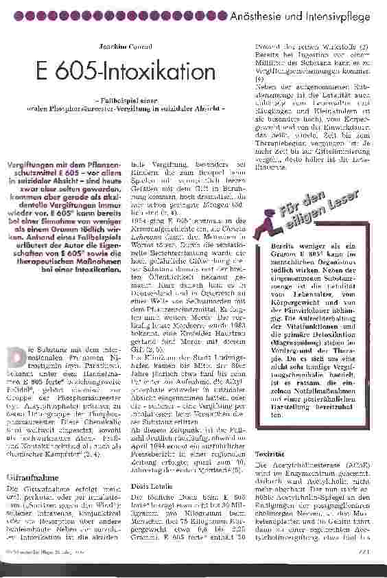Vorschauseite 1: E 605-Intoxikation - Fallbeispiel einer oralen Phosphorsäureester-Vergiftung in suizidaler Absicht -