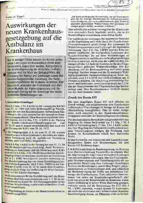 Vorschauseite 1: Auswirkungen der neuen Krankenhausgesetzgebung auf die Ambulanz im Krankenhaus