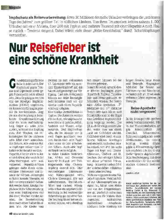 Vorschauseite 1: Nur Reisefieber ist eine schöne Krankheit