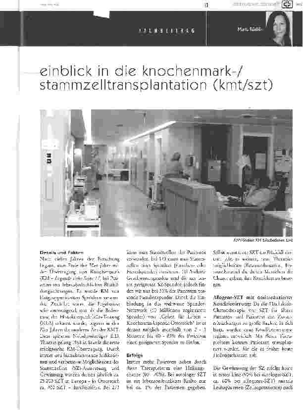 Vorschauseite 1: Einblick in die Knochenmark-/ Stammzelltransplantation (kmt/szt)