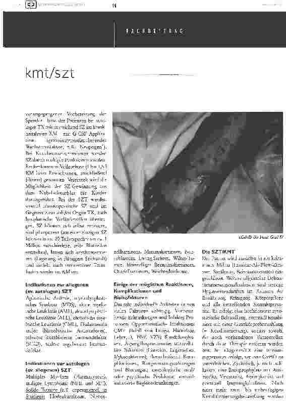Vorschauseite 2: Einblick in die Knochenmark-/ Stammzelltransplantation (kmt/szt)