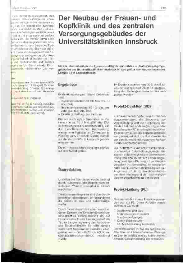 Vorschauseite 1: Der Neubau der Frauenund Kopfklinik und des zentralen Versorungsgebäudes der Universitätskliniken Innsbruck