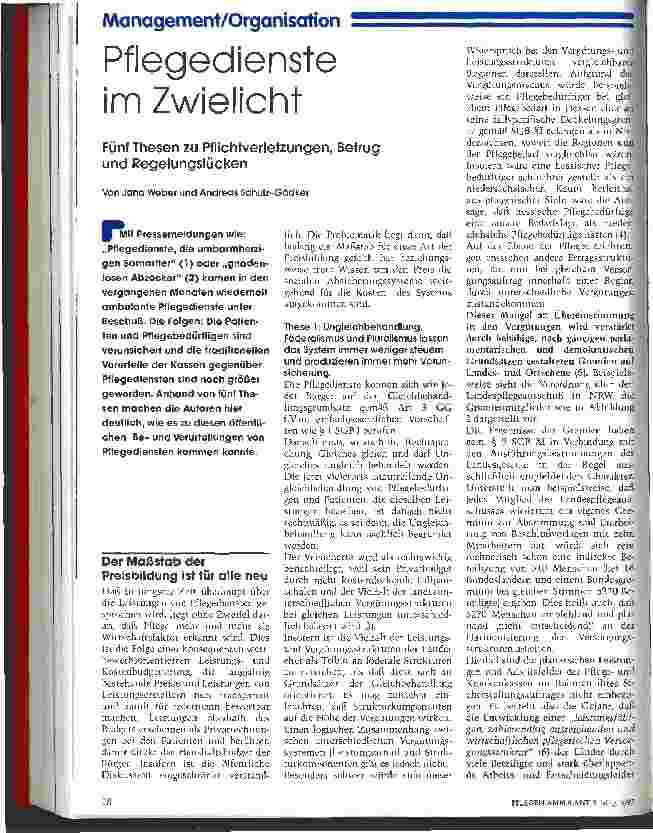 Vorschauseite 1: Pflegedienste im Zwielicht Fünf Thesen zu Pflichtverletzungen, Betrug und Regelungslücken