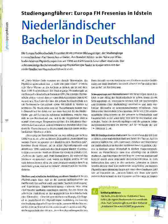 Vorschauseite 1: Studiengangführer: Europa FH Fresenius in Idstein Niederländischer Bachelor in Deutschland