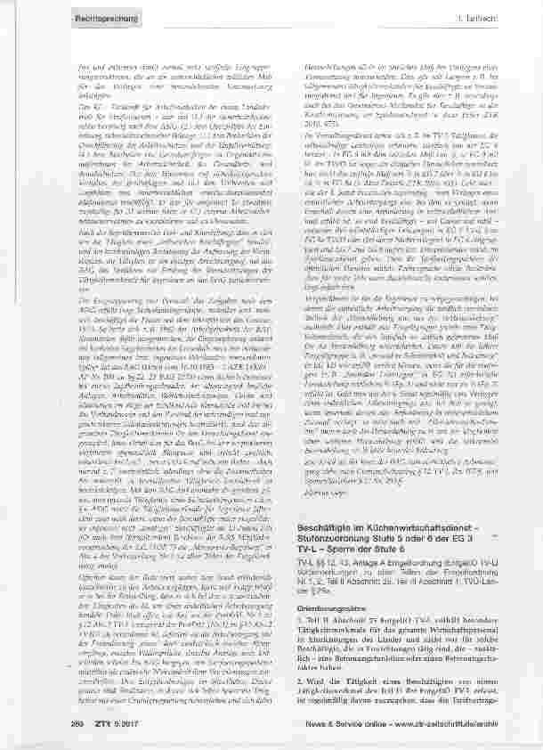 Vorschauseite 1: Beschäftigte im Küchenwirtschaftsdienst Stufenzuordnung Stufe 5 oder 6 der EG 3 TV-L - Sperre der Stufe 6