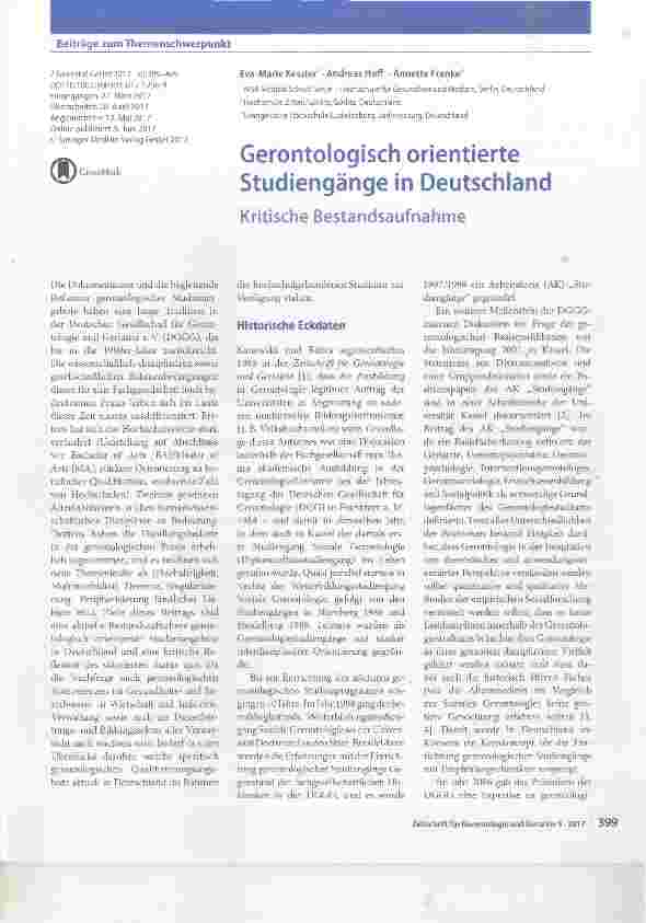 Vorschauseite 1: Gerontologisch orientierte Studiengänge in Deutschland
