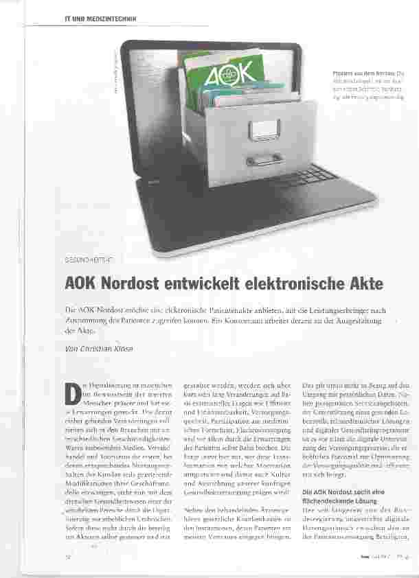 Vorschauseite 1: AOK Nordost entwickelt elektronische Akte
