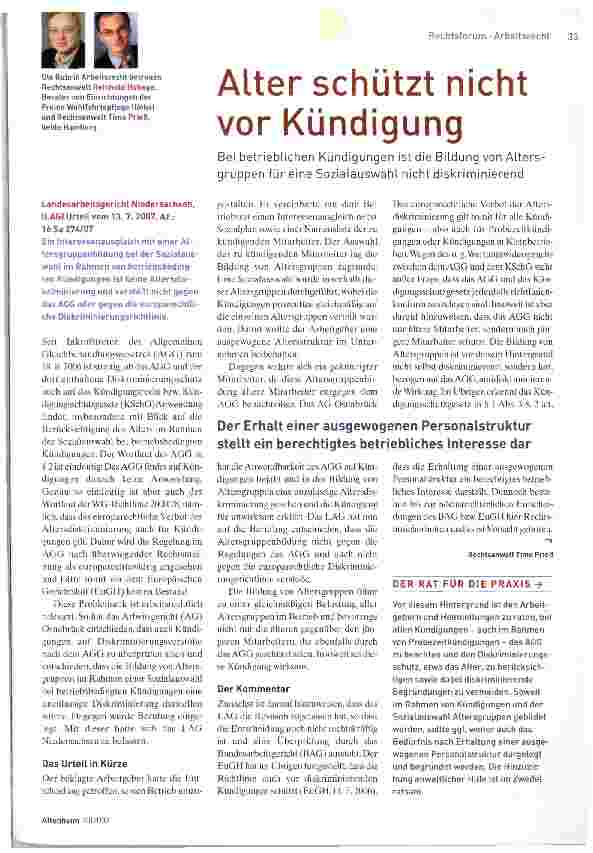 Vorschauseite 1: Alter schützt nicht vor Kündigung