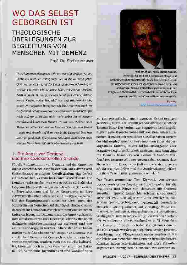 Vorschauseite 1: DAS SELBST GEBORGEN IST THEOLOGISCHE ÜBERLEGUNGEN ZUR BEGLEITUNG VON MENSCHEN MIT DEMENZ