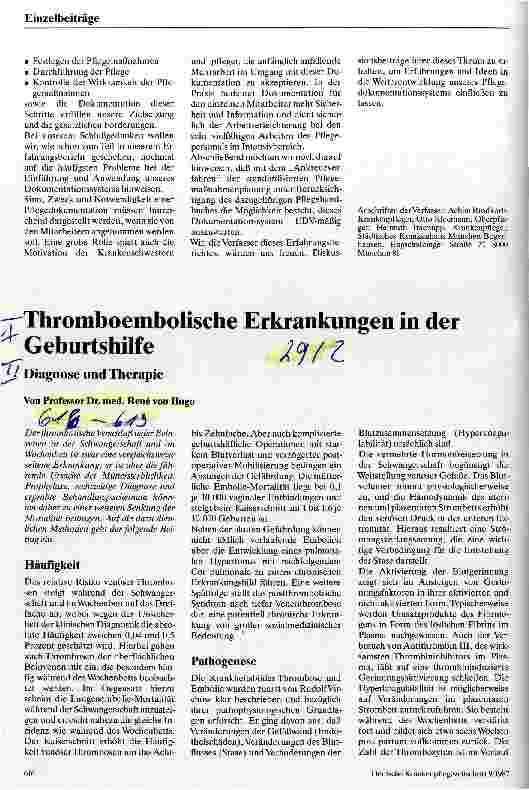 Vorschauseite 1: Thromboembolische Erfahrungen in der Geburtshilfe Diagnostik und Therapie