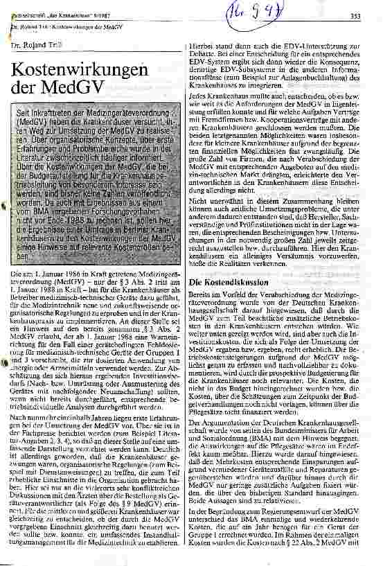 Vorschauseite 1: Kostenwirkung der MedGV