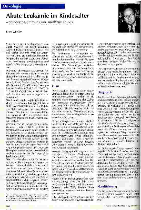 Vorschauseite 1: Akute Leukämie im Kindesalter Standortbestimmung und moderne Trends