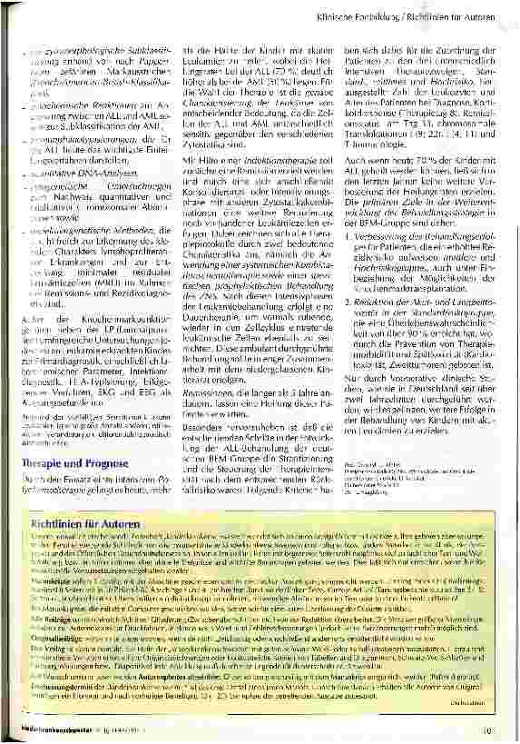 Vorschauseite 2: Akute Leukämie im Kindesalter Standortbestimmung und moderne Trends