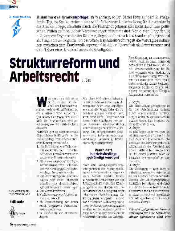 Vorschauseite 1: Strukturreform und Arbeitsrecht 1. Teil Dilemma der Krankenpflege