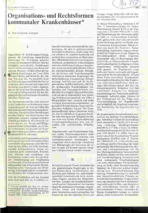 Vorschauseite 1: Organisations-und Rechtsformen kommunaler Krankenhäuser