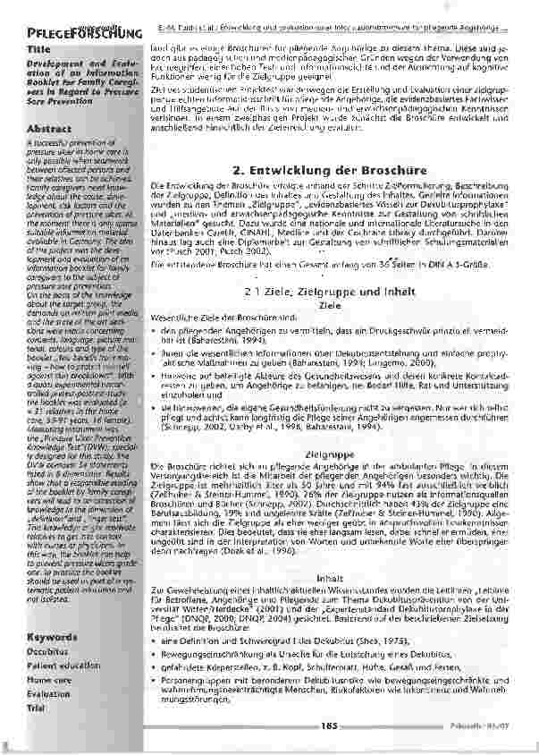 Vorschauseite 2: Entwicklung und Evaluation einer Informationsbroschüre für pflegende Angehörige zum Thema Dekubitusprophylaxe