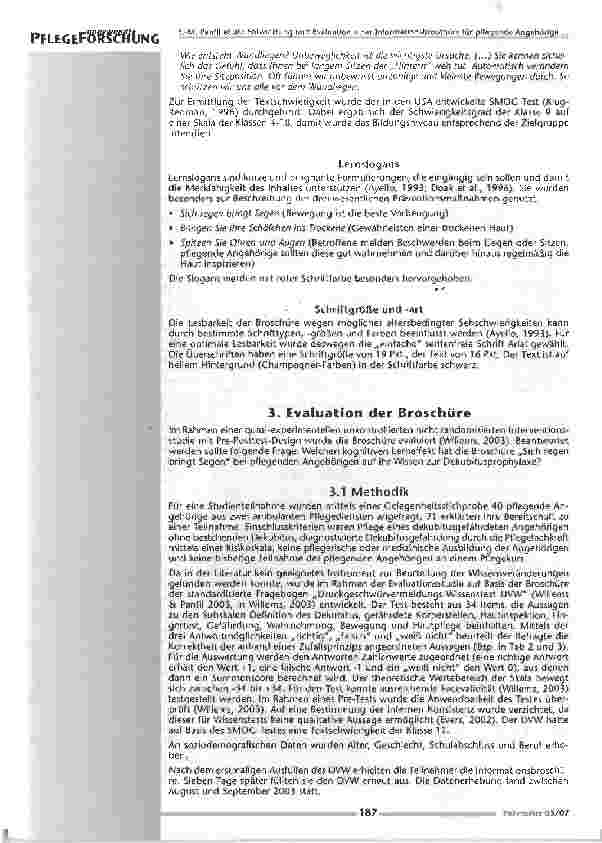 Vorschauseite 4: Entwicklung und Evaluation einer Informationsbroschüre für pflegende Angehörige zum Thema Dekubitusprophylaxe