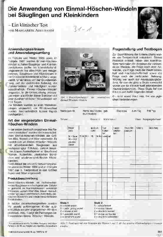 Vorschauseite 1: Die Anwendung von Einmal-Höschen-Windeln bei Säuglingen und Kleinkindern - Ein klinischer Test -