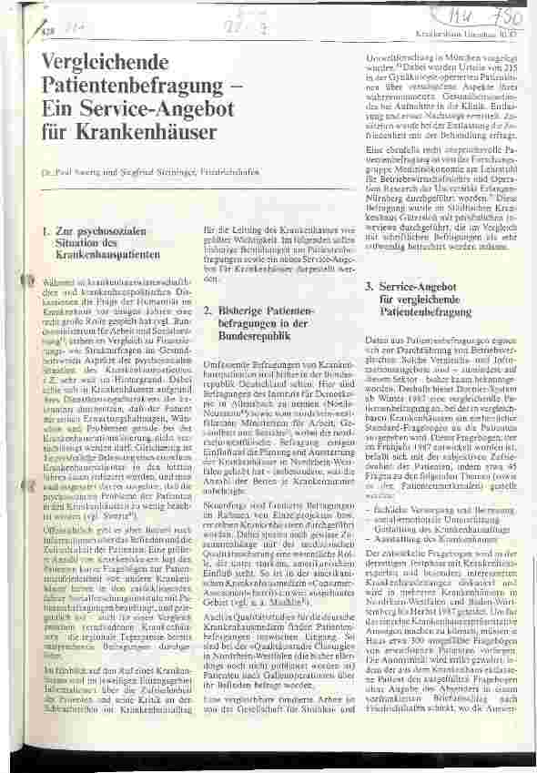 Vorschauseite 1: Vergleichende Patientenbefragung - Ein Service-Angebot für Krankenhäuser