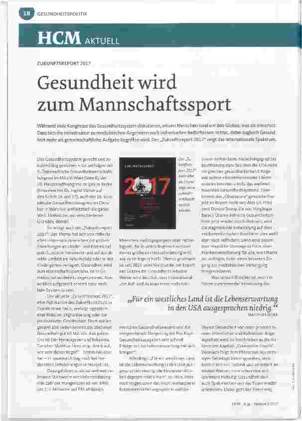 Vorschauseite 1: Gesundheit wird zum Mannschaftssport