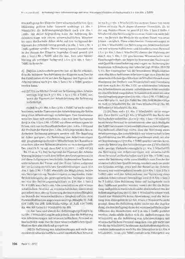 Vorschauseite 3: Befristung eines Arbeitsvertrags mit wissenschaftlicher Weiterqualifikation als Sachgrund i.S.v. §14 Abs. 1 TzBfG