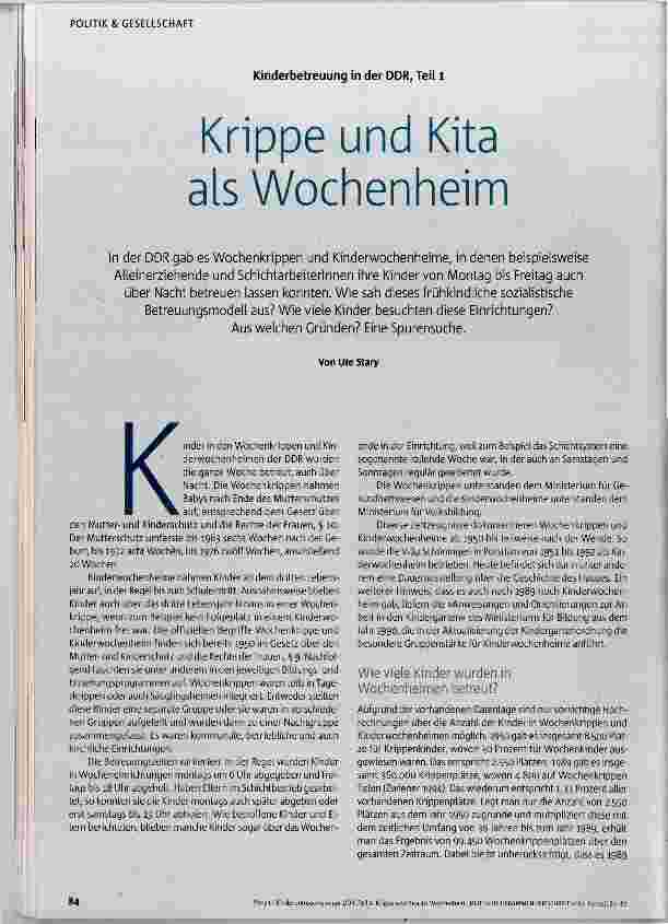 Vorschauseite 1: Kinderbetreuung in der DDR, Teil 1 Krippe und Kita als Wochenheim