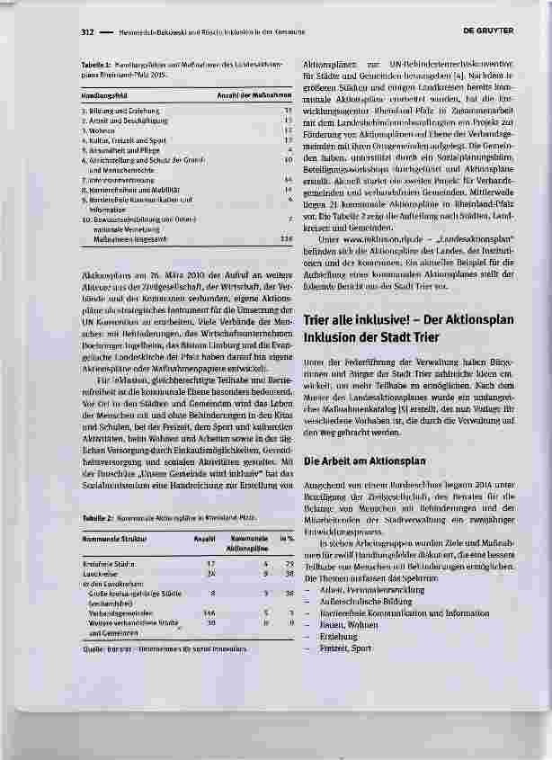 Vorschauseite 2: Inklusion in der Kommune Aktionspläne zur Umsetzung der UN-Behindertenrechtskonvention in Rheinland-Pfalz