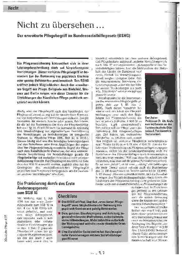 Vorschauseite 1: Nicht zu übersehen... Der erweitertete Pflegebegriff im Bundessozialhilfegesetz (BSHG)