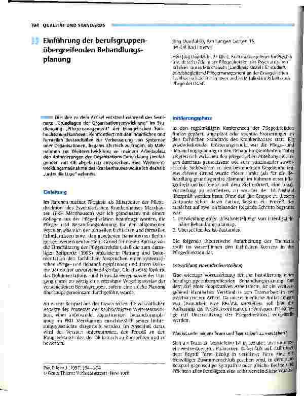 Vorschauseite 1: Einführung der berufsgruppenübergreifenden Behandlungsplanung
