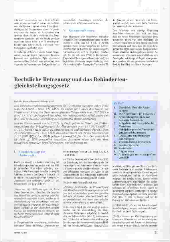 Vorschauseite 1: Rechtliche Betreuung und das Behindertengleichstellungsgesetz