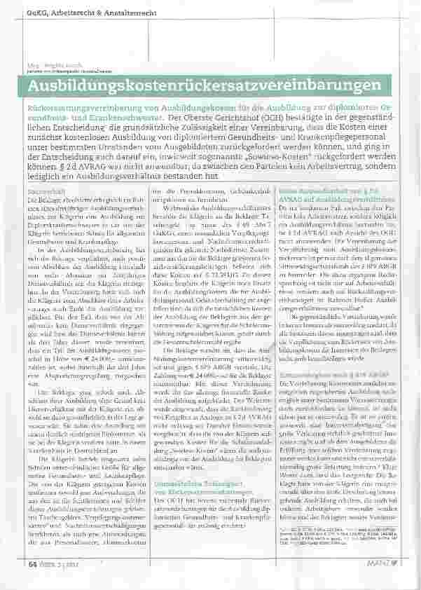 Vorschauseite 1: Ausbildungskostenrückersatzvereinbarungen