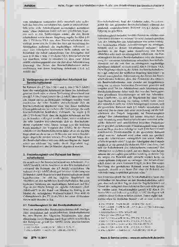 Vorschauseite 2: Folgen von krankheitsbedingtem Ausfall des Arbeitnehmers bei Bereitschaftsdienst und dessen Freizeitausgleich