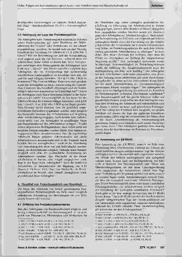 Vorschauseite 3: Folgen von krankheitsbedingtem Ausfall des Arbeitnehmers bei Bereitschaftsdienst und dessen Freizeitausgleich
