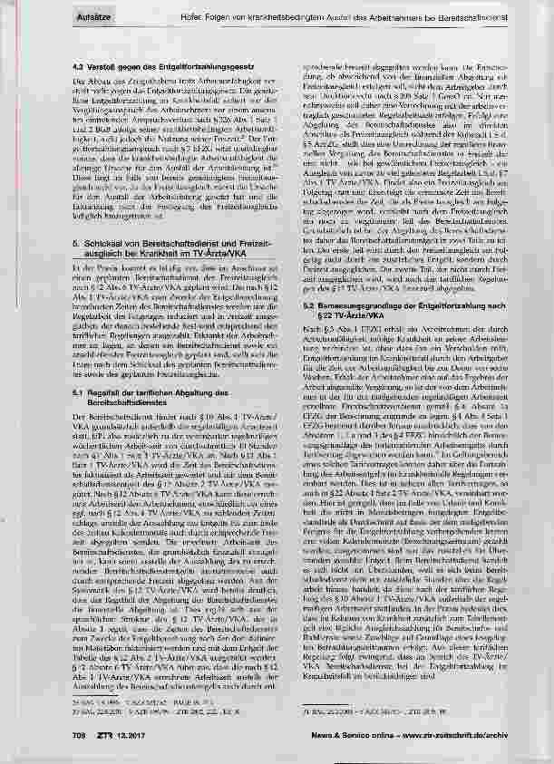 Vorschauseite 4: Folgen von krankheitsbedingtem Ausfall des Arbeitnehmers bei Bereitschaftsdienst und dessen Freizeitausgleich