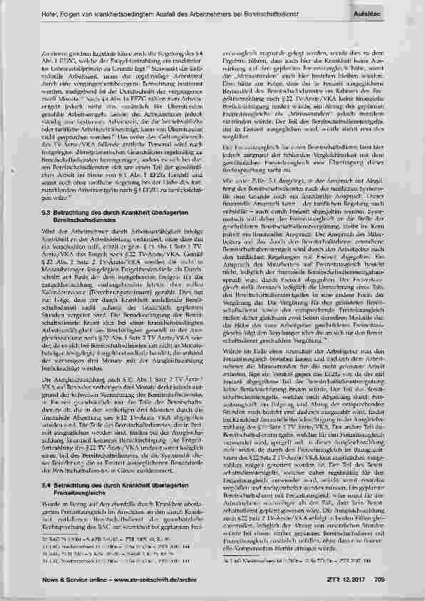 Vorschauseite 5: Folgen von krankheitsbedingtem Ausfall des Arbeitnehmers bei Bereitschaftsdienst und dessen Freizeitausgleich