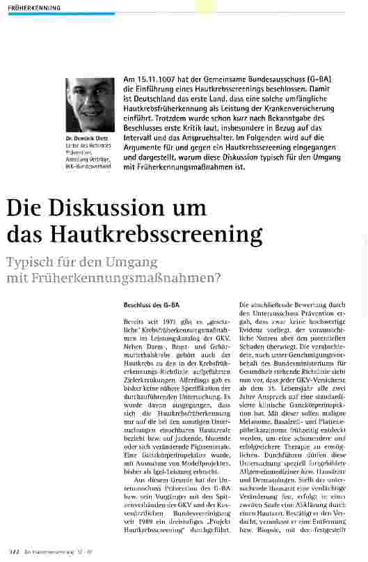 Vorschauseite 1: Die Diskussion um das Hautkrebsscreening