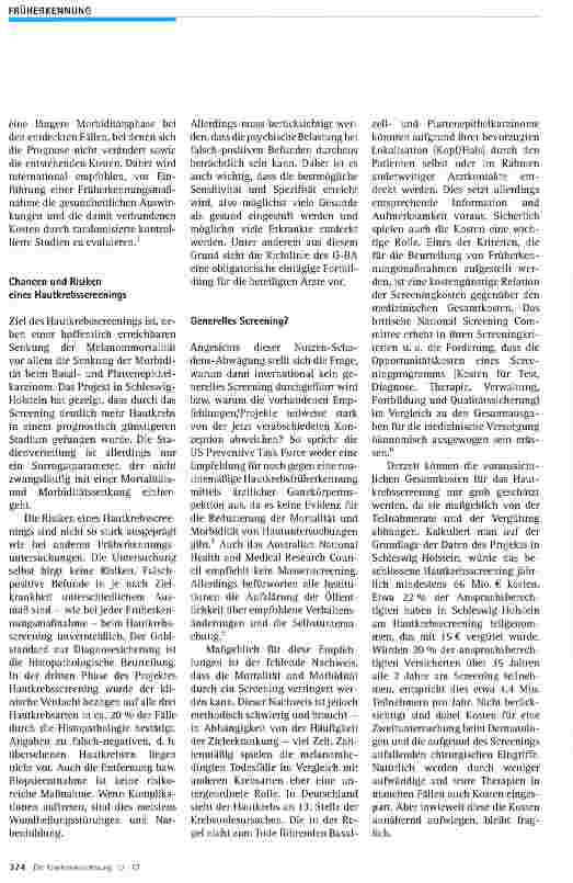 Vorschauseite 3: Die Diskussion um das Hautkrebsscreening