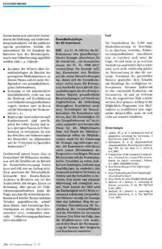 Vorschauseite 5: Die Diskussion um das Hautkrebsscreening