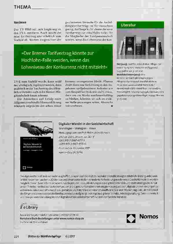 Vorschauseite 3: Ausgang ungewiss Bewertung der Entwicklungen zur Tarifgemeinschaft Pflege Bremen