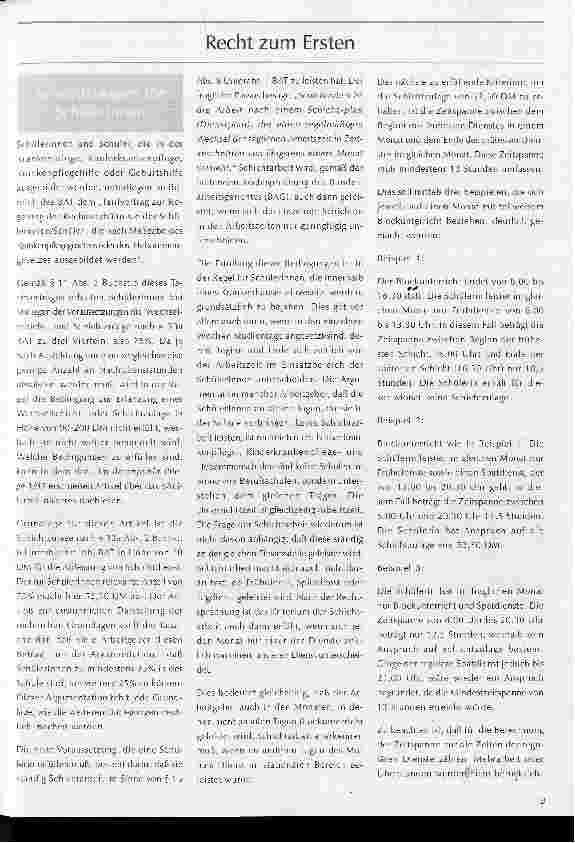 Vorschauseite 1: Recht zum Ersten Schichtzulagen für SchülerInnen