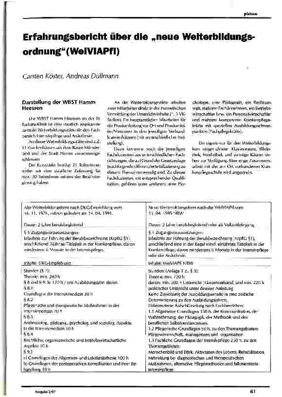 Vorschauseite 1: Erfahrungsbericht über die neue Weiterbildungsordnung (WeiVIAPfl)