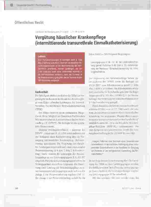 Vorschauseite 1: Vergütung häuslicher Krankenpflege (intermittierende transurethrale Einmalkatheterisierung)