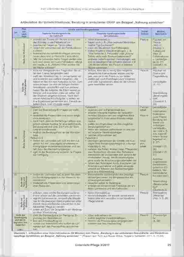 Vorschauseite 2: Unterrichtsentwurf zum Thema: Beratung in der ambulanten Gesundheitsund Kinderkrankenpflege am Beispiel „Nahrung anreichen“