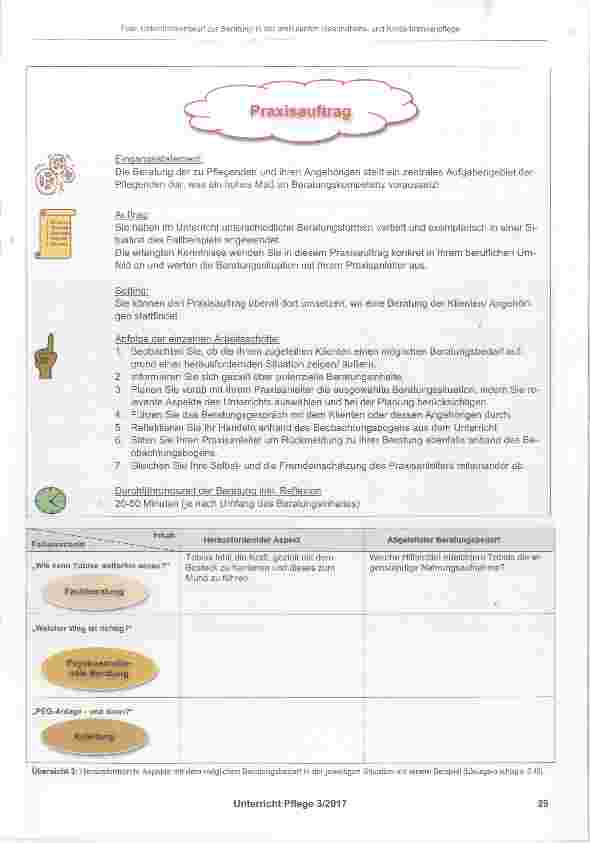 Vorschauseite 6: Unterrichtsentwurf zum Thema: Beratung in der ambulanten Gesundheitsund Kinderkrankenpflege am Beispiel „Nahrung anreichen“
