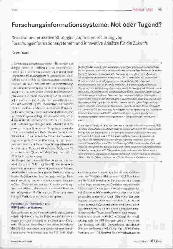 Vorschauseite 1: Forschungsinformationssysteme: Not oder Tugend?