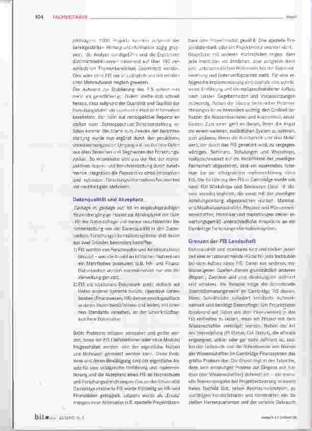 Vorschauseite 5: Forschungsinformationssysteme: Not oder Tugend?